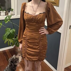 Astr the Label dress Mardi ruched lace trim mini Small Long Sleeve New With Tags